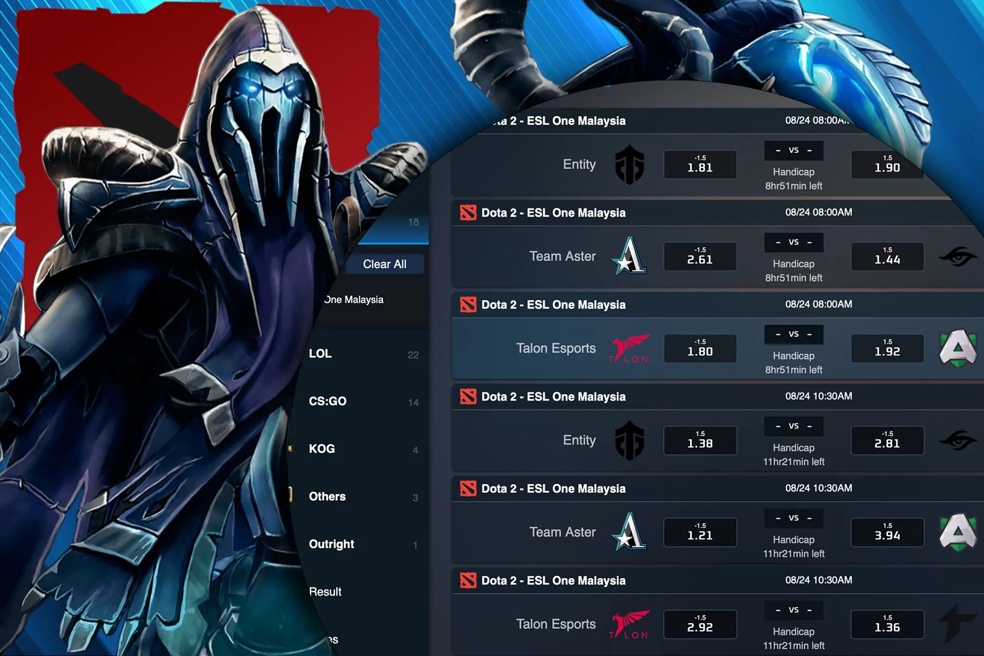Dota 2 is the most popular cybersport to bet on at Crickex.